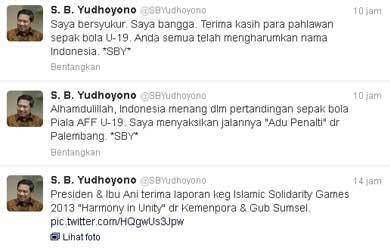Inilah Tweet Presiden SBY Setelah Indonesia Juara Piala AFF U-19