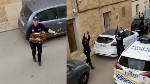 Hibur Masyarakat yang Tinggal di Rumah, Polisi Spanyol Patroli Sambil Nyanyi