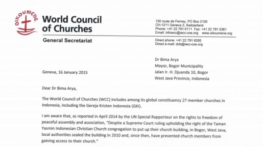 Wali Kota Bogor Terima Surat Dewan Gereja Dunia