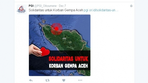 PGI Ajak Gereja Beri Persembahan Untuk Sumbang Korban Gempa Aceh